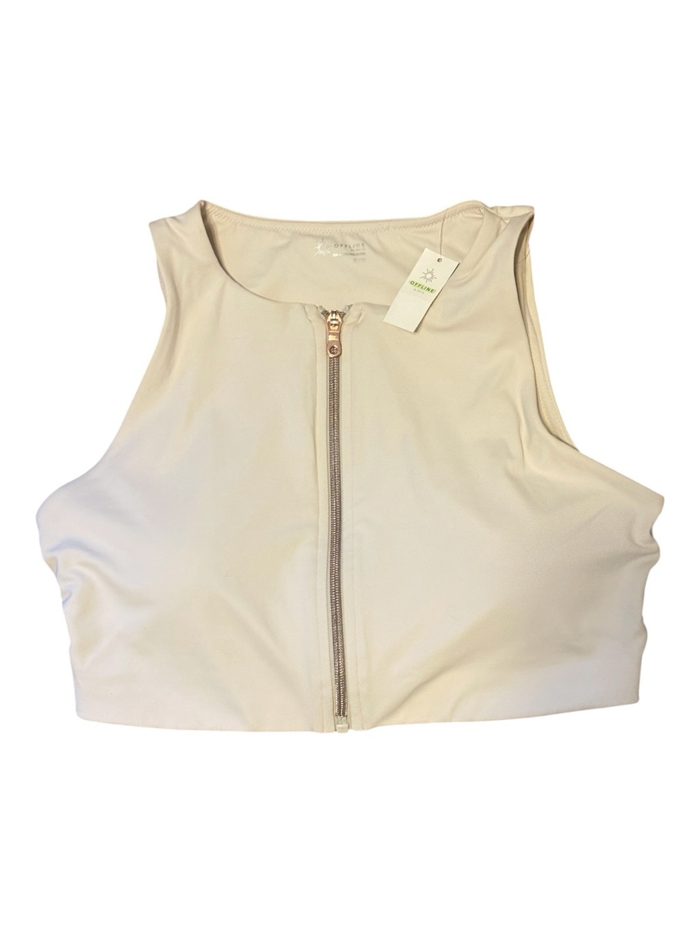 aerie Cream Front-Zip Sleeveless Crop Top Size XL NWT
